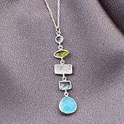 Multi Edelstein Anhänger - 925 Sterling Silber Halskette Multi Edelstein Anhänger - 925 Sterling Silber Halskette