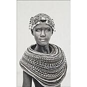 Handwoven tapestry "Samburu Woman" (white) by Mario Gerth, sound-absorbing (on a stretcher frame) Handwoven tapestry "Samburu Woman" (white) by Mario Gerth, sound-absorbing