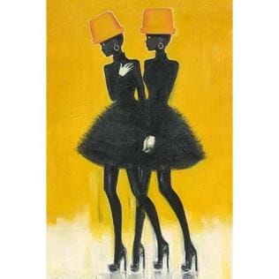 Acoustic image &quot;Two women&quot; - textile art stretched on a stretcher frame, sound absorbing