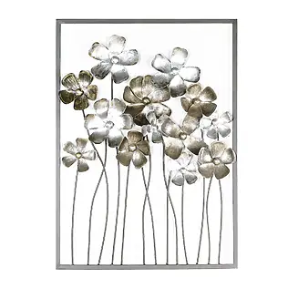 Metal wall relief &quot;Fleurs&quot; with framed flowers