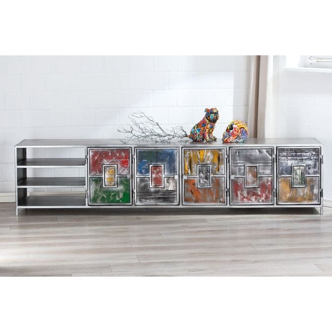 Metall Lowboard "Pop Art" mit 5 bunten Fächern + 3 Regalfächern