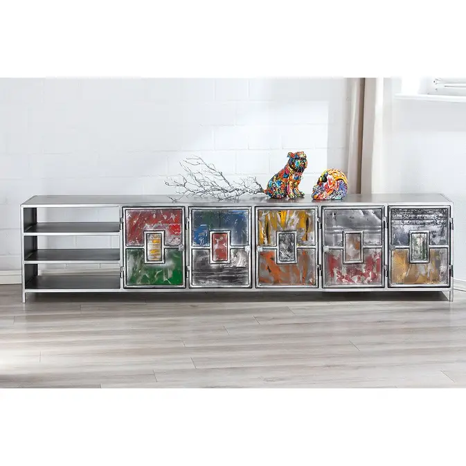 Metall Lowboard "Pop Art" mit 5 bunten Fächern + 3 Regalfächern