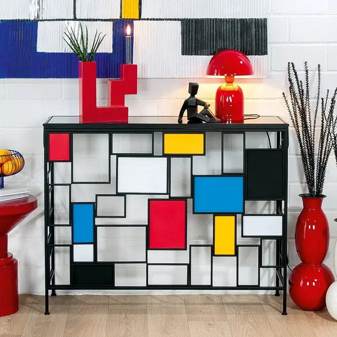 Sideboard "Mondrian", Glas-Metall-Mix, Hommage an Moderne Kunst – Bild 2