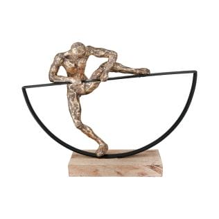 Handgefertigte Skulptur "Lifting" aus Aluminium und Mangoholz
