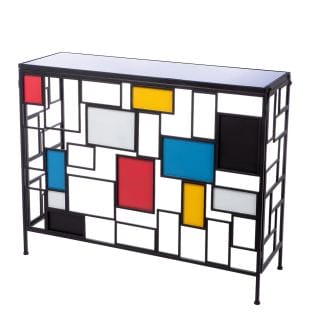 Side table &quot;Mondrian&quot;, glass-metal mix in modern art optics