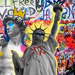 Kleurrijke punkrockcollage in urban art/graffiti-stijl