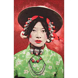 Handmade Tibelin wall carpet &quot;Tibetan girl&quot; by Steve McCurry, sound absorbing