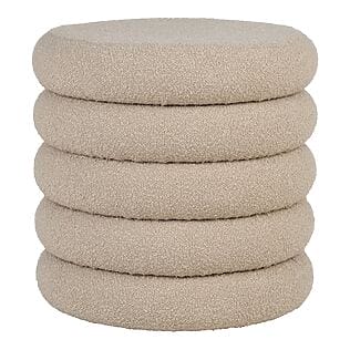 Pouf &quot;Brooklyn&quot; en tissu bouclé beige avec espace de rangement intégré