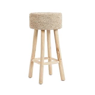 Coastal-Boho bar stool "Raffia" made of raffia and sustainable teak wood