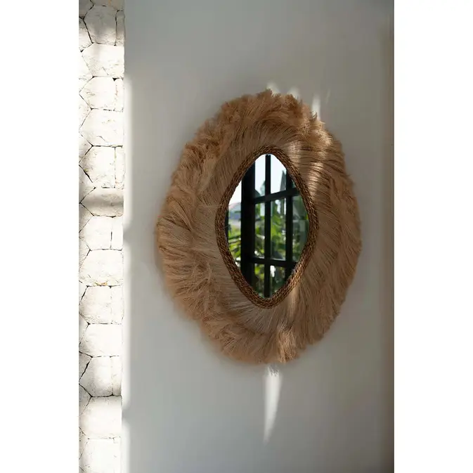 Coastal Bohemian Interior Wand mirrors "La Duchessa", Abacá fibers, nature-Image 3