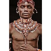 Handgeweven wandtapijt "Samburu Man" (zwart) van Mario Gerth, geluidsabsorberend (op een spieraam) Handgeweven wandtapijt "Samburu Man" (zwart) van Mario Gerth, geluidsabsorberend