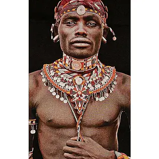 Hand-woven tapestry &quot;samburu man&quot; by Mario Gerth, sound-absorbing