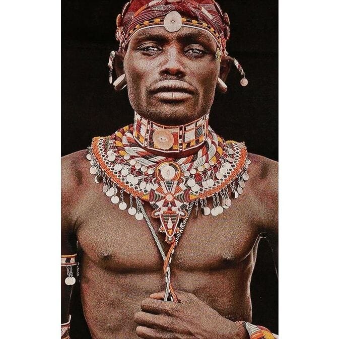 Hand-woven tapestry &quot;samburu man&quot; by Mario Gerth, sound-absorbing