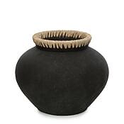 Terrakotta Bauchvase "Styly" mit Bast-Details, Schwarz (Größe: L) Terrakotta Bauchvase "Styly" mit Rattan-Details, Schwarz (Größe: L)