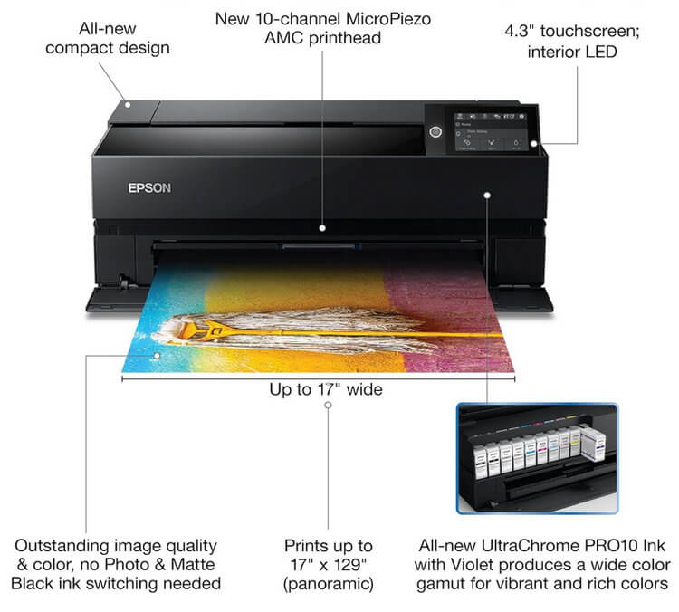  Epson SureColor SC-P900 Fotodrucker für Foto- & Kunstdrucke (Drucke bis DIN A2+, optionale Rollenpapiereinheit, Medienbreite bis 17 Zoll/43,2 cm