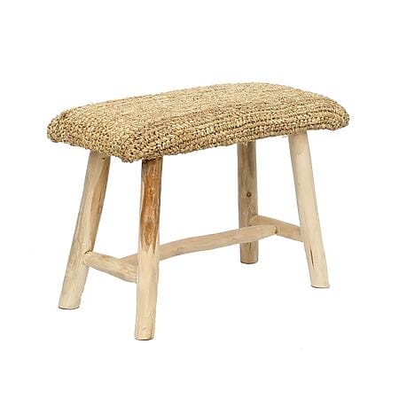 Banc de style bohème côtier « Raffia » fabriqué en raphia et en bois de teck durable