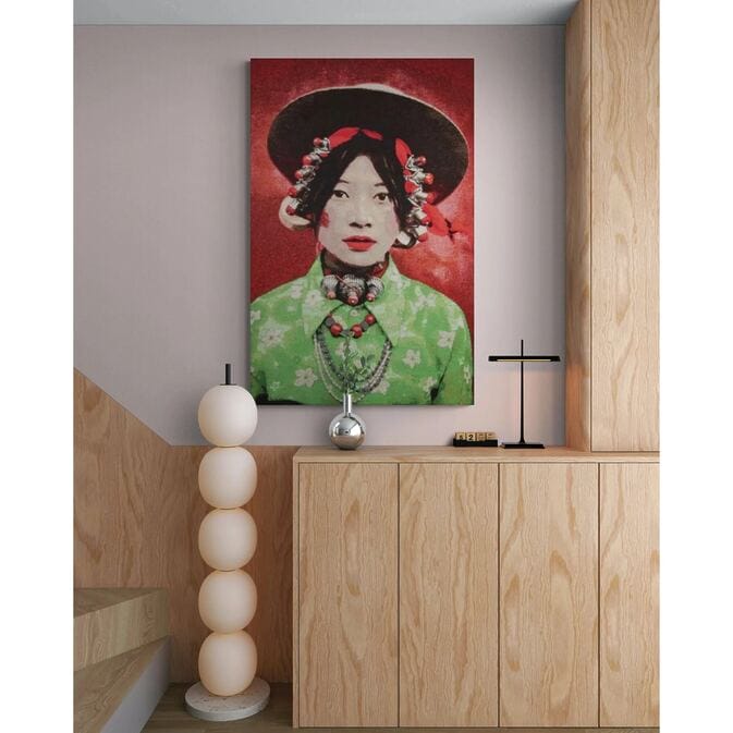Handmade Tibelin wall carpet &quot;Tibetan girl&quot; by Steve McCurry, sound absorbing-Fig. 2