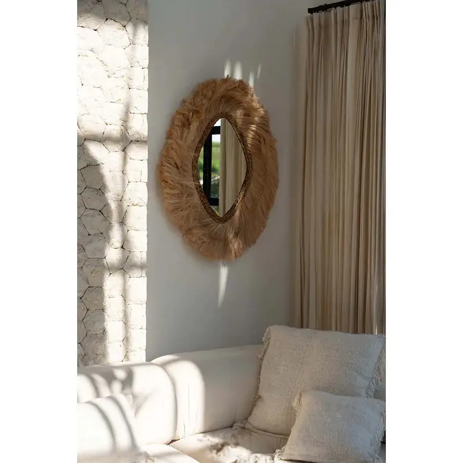 Coastal Bohemian Interior Wand mirrors "La Duchessa", Abacá fibers, nature-Image 2