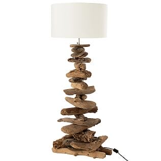 J-line table lamp &quot;floated&quot; made of natural driftwood, white lampshade