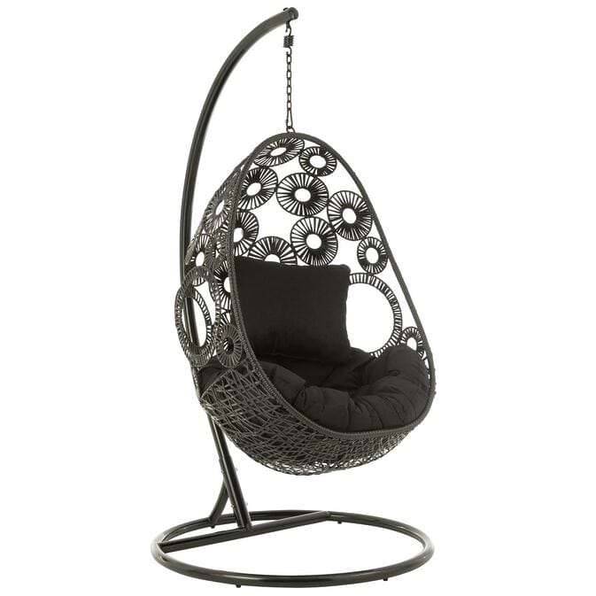 J-Line Hängesessel + Kissen "Bula" aus Metall/Rohrgeflecht, schwarz