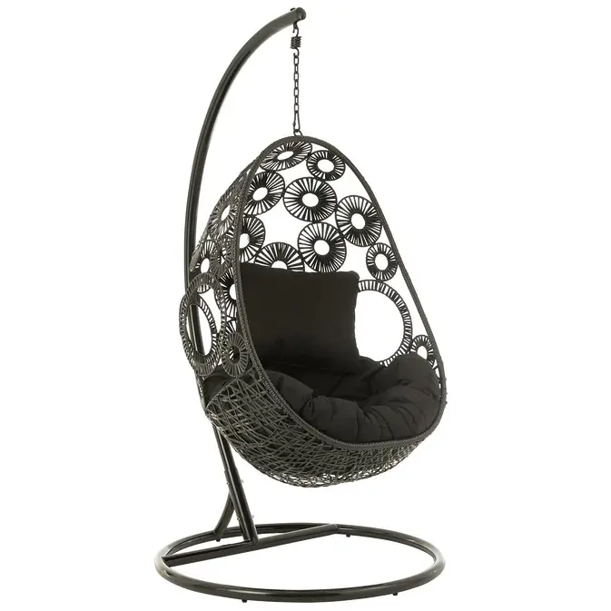 J-Line Hängesessel + Kissen "Bula" aus Metall/Rohrgeflecht, schwarz