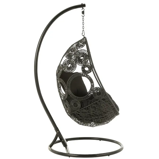 J-Line Hängesessel + Kissen "Bula" aus Aluminium/Rattan, schwarz – Bild 4