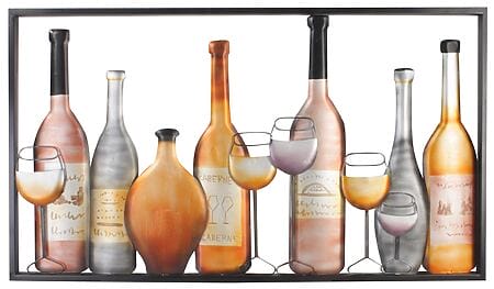 3D-Metalldeko "Flaschen und Gläser", schwarzer Rahmen