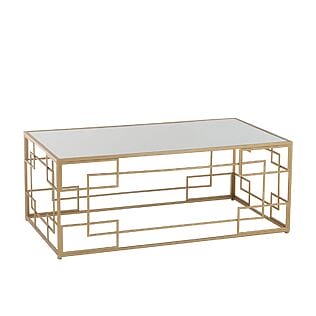 J-Line coffee table &quot;Grazia&quot;, ​​gold-plated substructure in Art Deco style with a glass plate