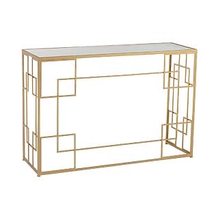 Table de la console J-Line &quot;Grazia&quot;, sous-structure dorée dans le style art déco avec une assiette de verre