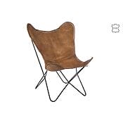 J-Line Relaxfauteuil / Vlinderstoel in leer/metaal, kleur: Cognac J-Line Relaxfauteuil / Vlinderstoel in leer/metaal, kleur: Cognac
