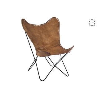 J-Line Relaxsessel / Butterfly Chair aus Leder/Metall, Farbe: Cognac