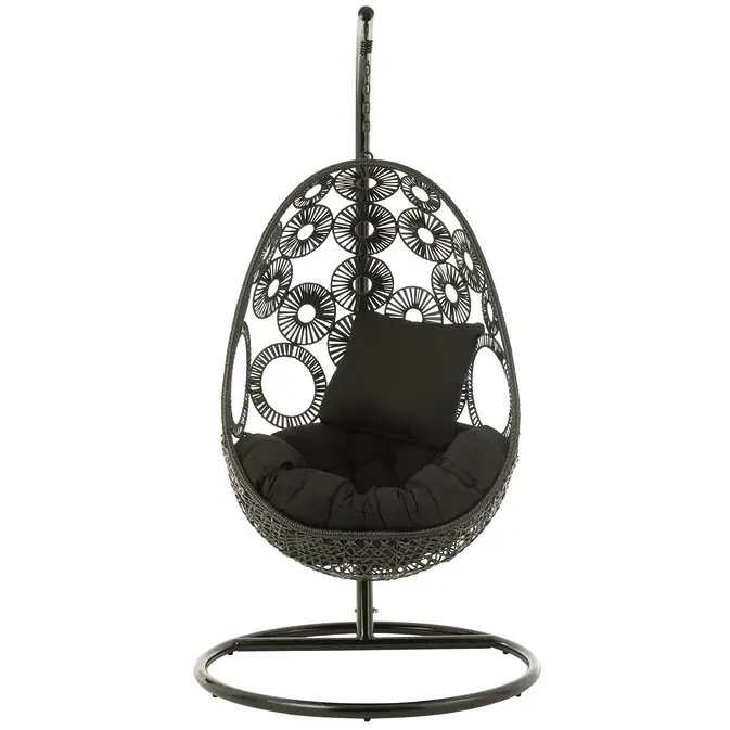 J-Line Hängesessel + Kissen "Bula" aus Aluminium/Rattan, schwarz – Bild 3