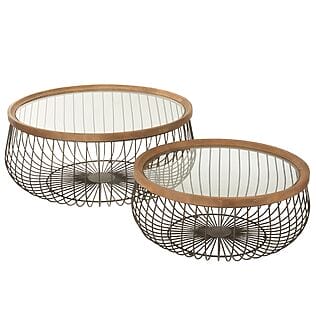 J-Line 2er-Set runde Couchtische "Wired", Metall + Glas