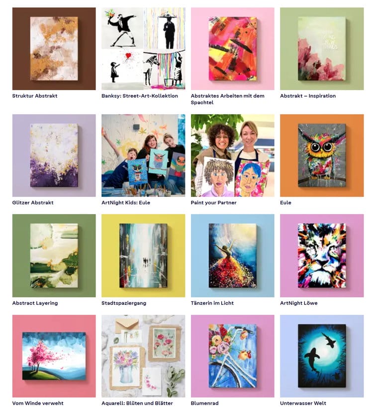 Phenomenon Artnight - What happens at an art party? Paint trends acrylic painting Popular topics and motifs for an Art Night - new ones are constantly being added.