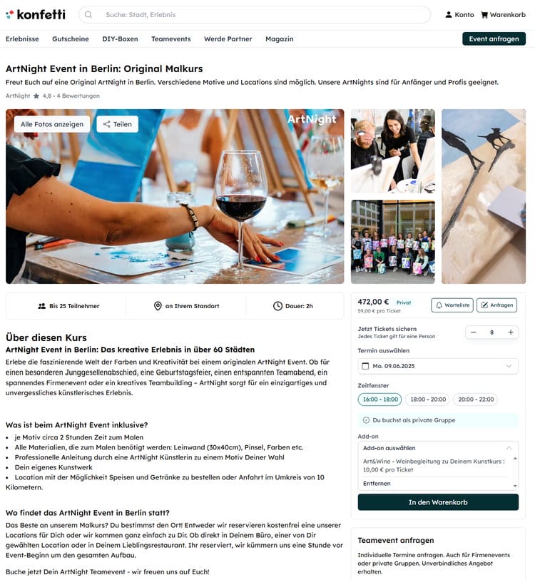 Phenomenon Artnight - What happens at an art party? Paint trends acrylic painting Book paint events across Germany - particularly simply via confetti - from 54 EUR per person - or as an exclusive and company event from EUR 472