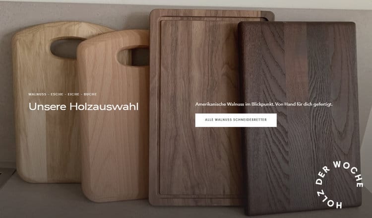 Holzauswahl auf schneidebrett.de: Walnuss - Esche - Eiche - Buche; alles aus zertifizierter und nachhaltiger Forstwirtschaft innerhalb der EU.