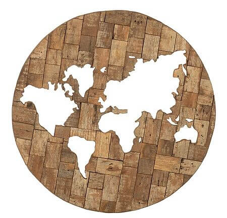 J-Line Décoration murale « Carte du monde » – Découpe en bois
