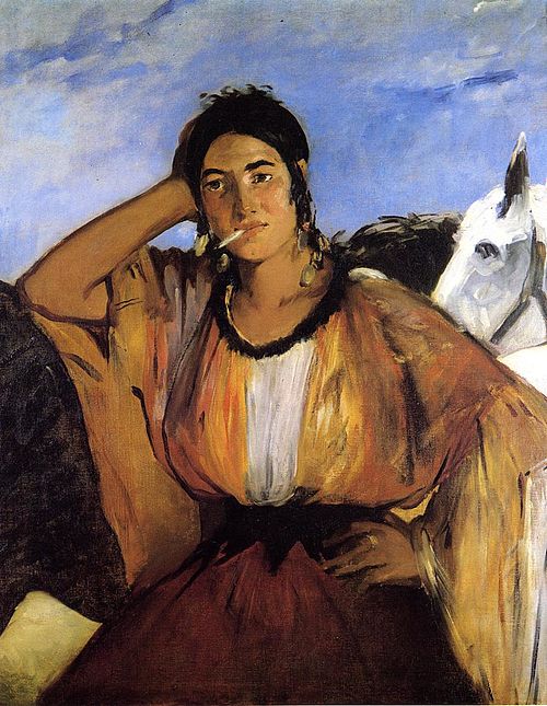 Portraitmalerei Gypsy with a Cigarette (1862) von Édouard Manet; eine der frühesten bildlichen Darstellungen einer rauchenden Frau in der Kunst