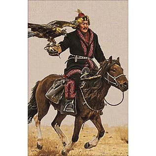 Handgewebter Gobelin-Wandteppich "Adlerjäger auf Pferd" (120/180), schallabsorbierend