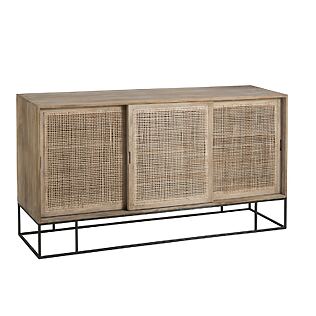 J-Line "Woven Reed" Kommodenschrank – 3 Schiebetüren – Mangoholz + Schilfrohr