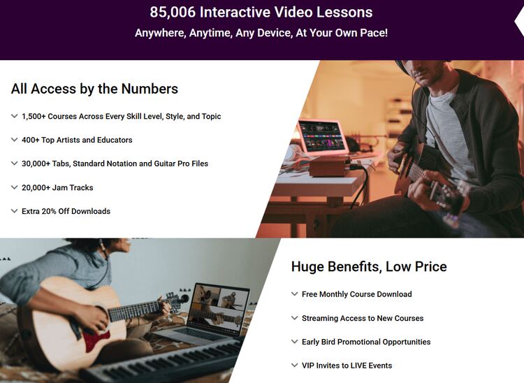 TrueFire bietet mit seinem All-Access-Pass eine riesige Palette an Ressourcen, von qualitativ hochwertigem Unterricht mit renommierten Lehrern bis hin zu einer beeindruckenden Vielfalt an Musikstilen, die es zu erkunden gilt. 