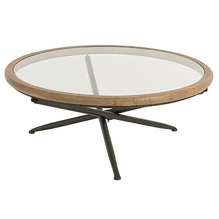 J-Line round coffee table &quot;Mondo&quot; with a wooden-framed table top made of glass
