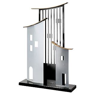 Standrelief "Haus Metropolitan", skulpturales Zierobjekt aus Metall