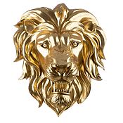 Goldfarbenes Wandobjekt (LED) „Savannah King“, majestätischer Löwenkopf in metallischer Optik Goldfarbenes Wandobjekt (LED) "Savannah King", Löwenkopf in metallischer Optik