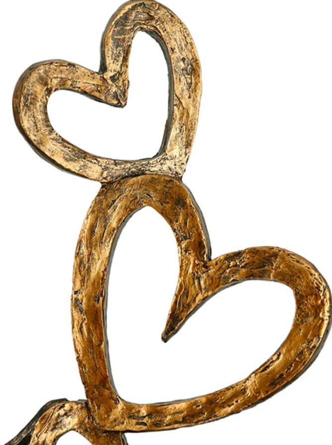 Bronzefarbene Poly-Skulptur "Herz auf Herz" mit goldfarbener Herzpyramide Bronzefarbene Poly-Skulptur "Herz auf Herz" mit goldfarbener Herzpyramide – Bild 3