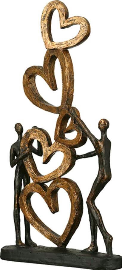 Bronzefarbene Poly-Skulptur "Herz auf Herz" mit goldfarbener Herzpyramide Bronzefarbene Poly-Skulptur "Herz auf Herz" mit goldfarbener Herzpyramide – Bild 5
