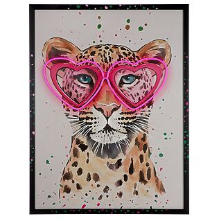 Pop-Art LED-Leinwandbild "Leo Love" mit auffälligem Leopardmotiv