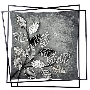 Quadratisches 3D-Wandrelief "Graphic", Metallobjekt mit mattem Finish und Zweigmotiv