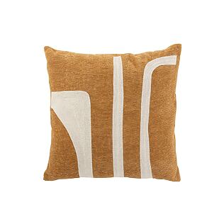 Coussin chenille velouté J-Line en polyester, motif abstrait (ocre / blanc)