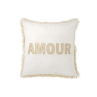 J-Line Stoffkissen „Amour“ mit Statement-Schriftzug (weiß/gold)